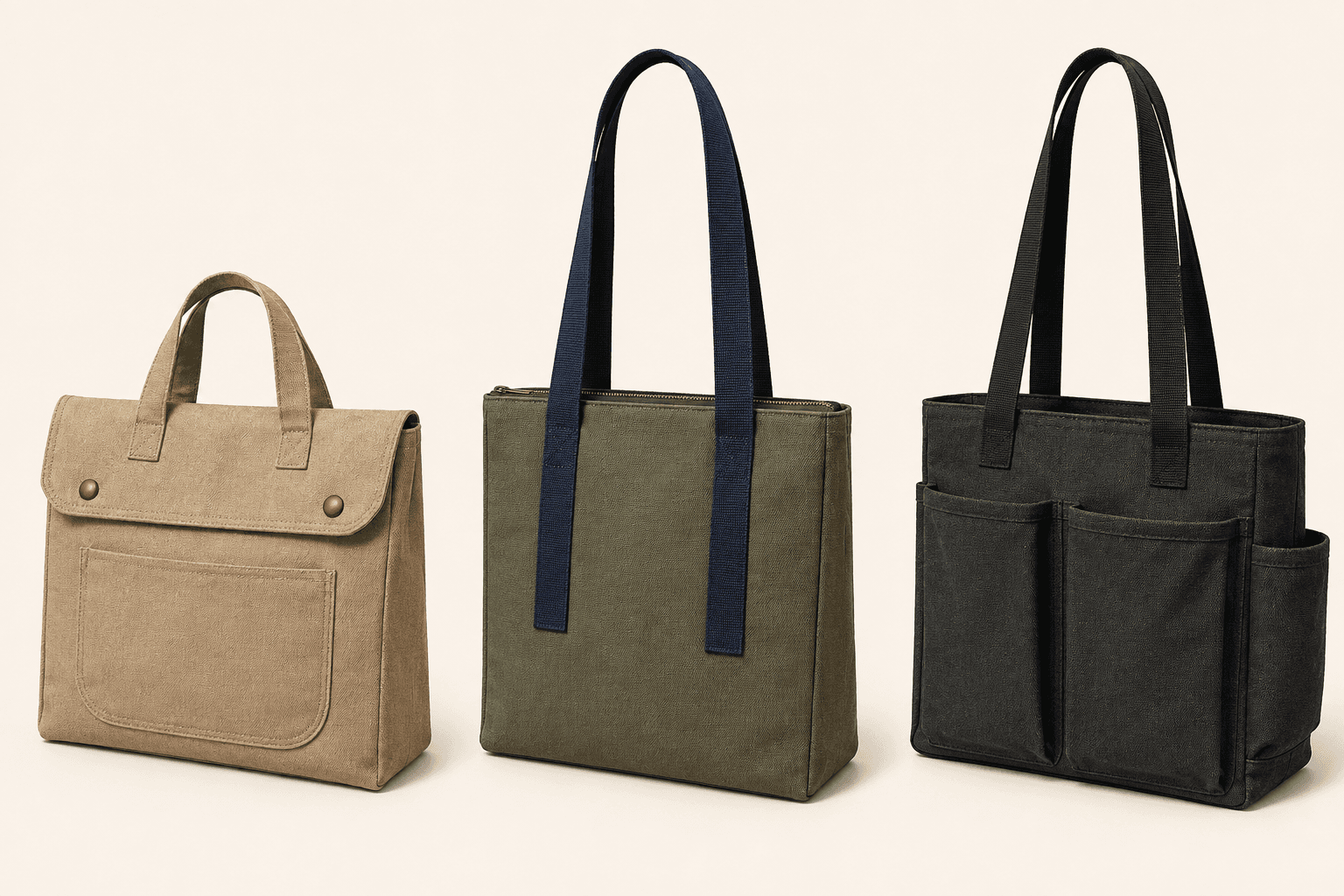 Exploration : rabat sable, tote zippé sauge, organiseur anthracite